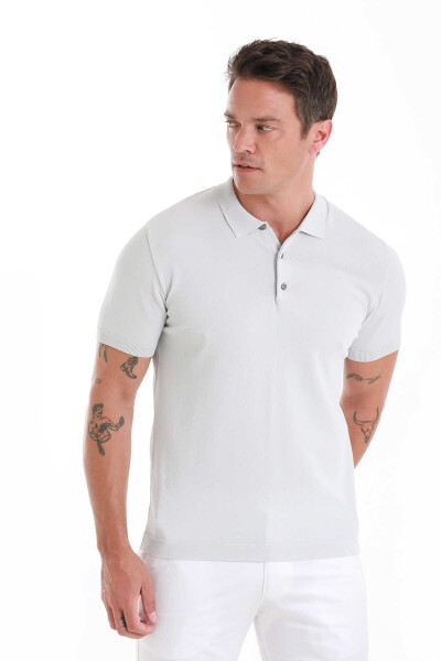 Gri Regular Fit Polo Yaka Rayon Tişört - 3