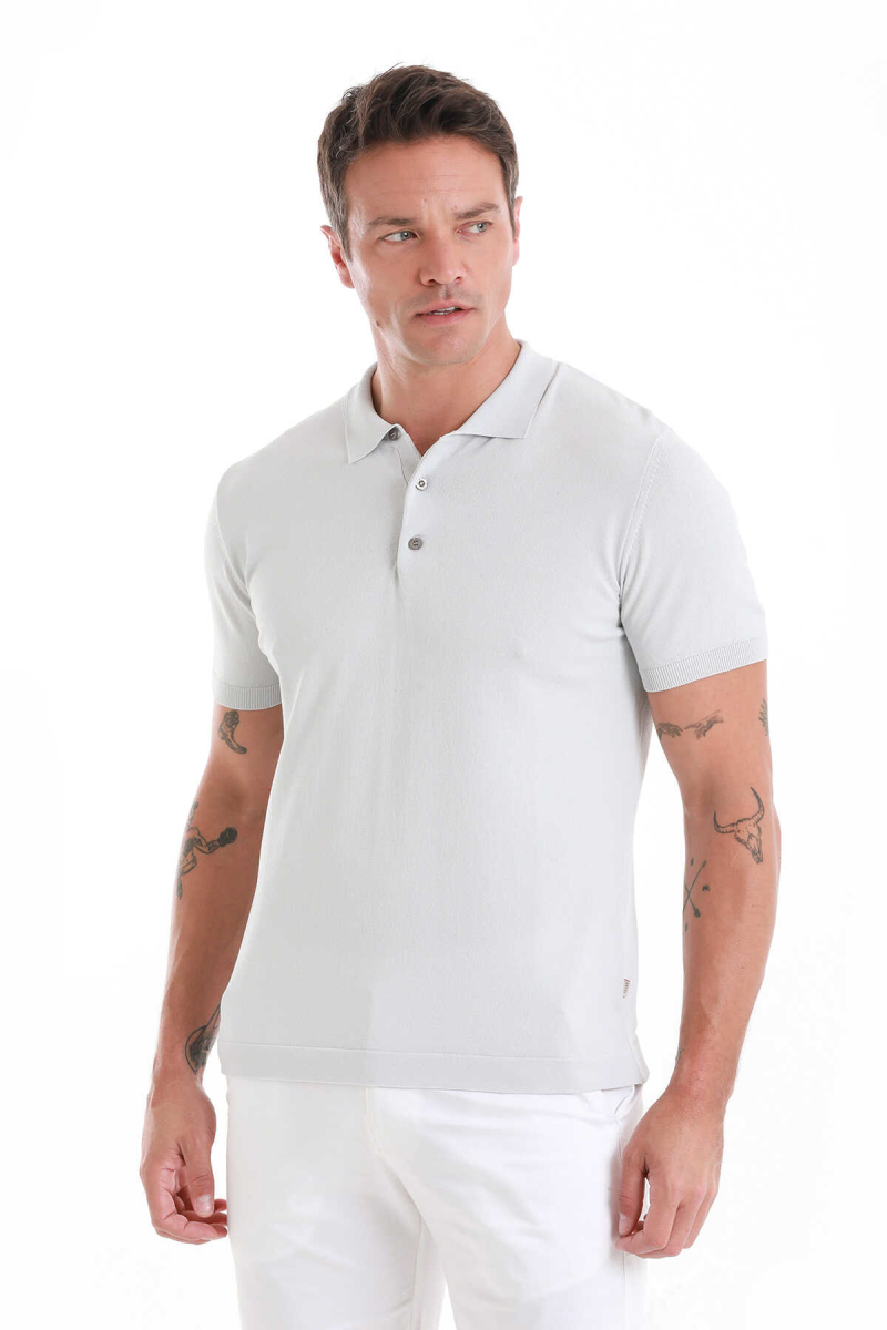 Gri Regular Fit Polo Yaka Rayon Tişört - Hatem Saykı (1)