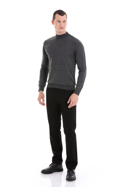 Gri Regular Fit Yarım Balıkçı Yaka Yünlü Triko Kazak - 2