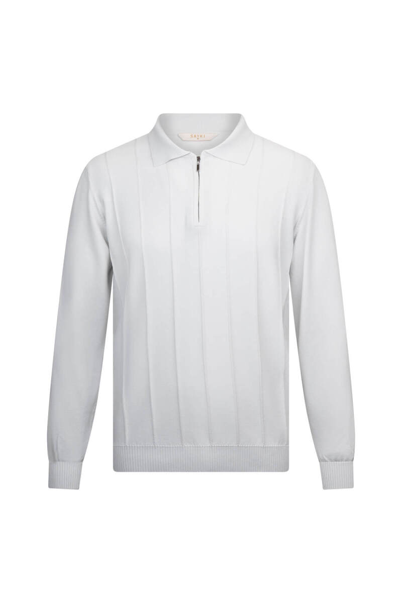 Gri Regular Fit Fermuarlı Polo Yaka Rayon Triko Kazak - Hatem Saykı