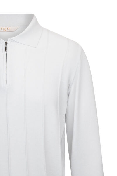 Gri Regular Fit Fermuarlı Polo Yaka Rayon Triko Kazak - 3