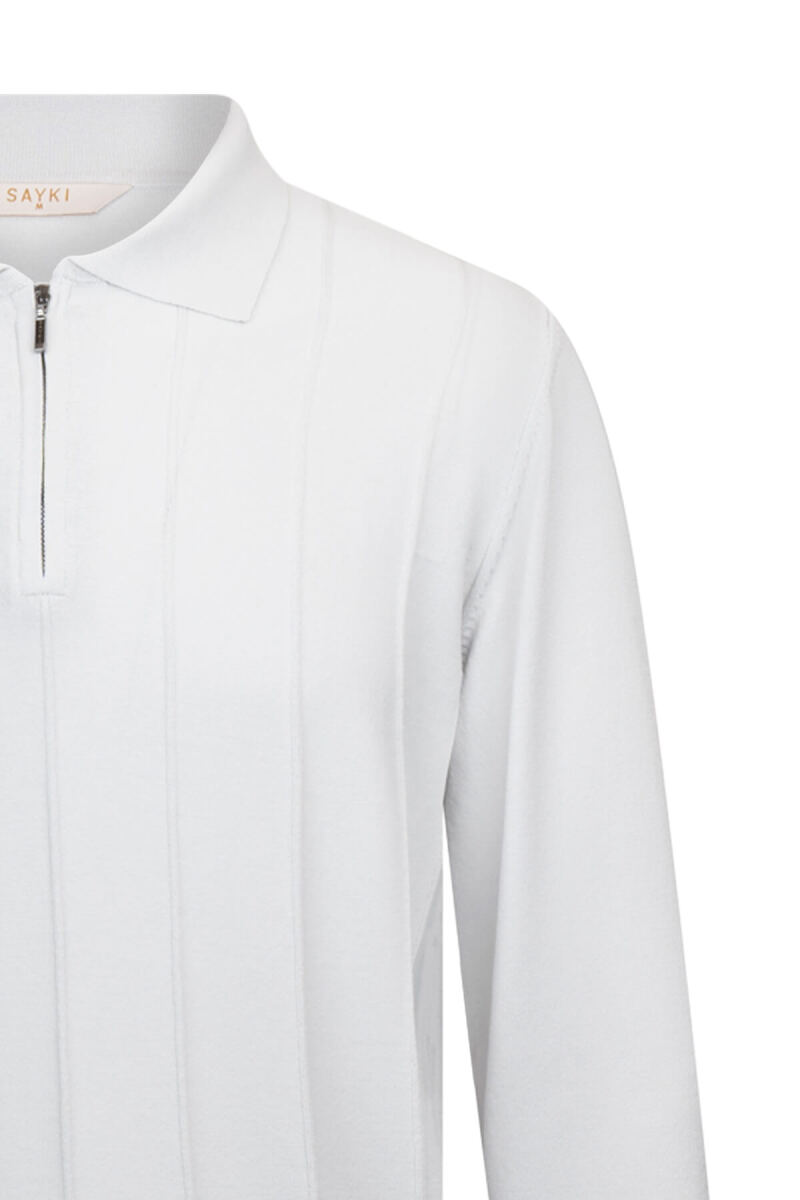 Gri Regular Fit Fermuarlı Polo Yaka Rayon Triko Kazak - Hatem Saykı (1)