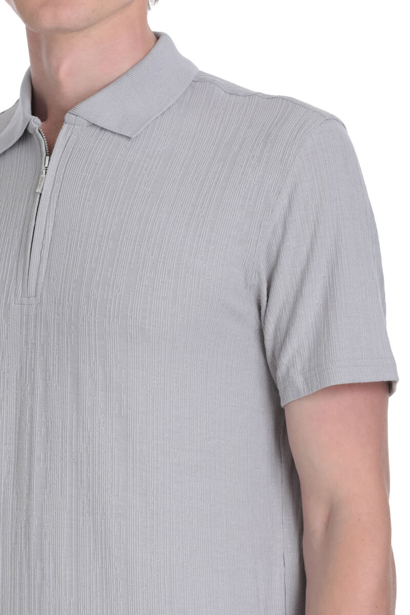 Gri Regular Fit Fermuarlı Polo Yaka Tişört - Saykı (1)