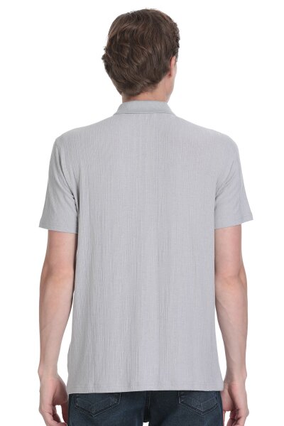 Gri Regular Fit Fermuarlı Polo Yaka Tişört - 5