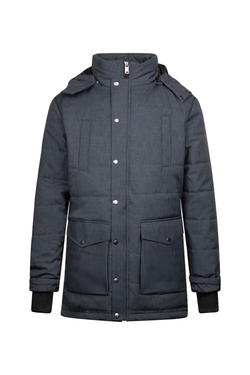 Gri Regular Fit Hakim Yaka Desenli Kapitone Uzun Kapüşonlu Mont - Hatemoğlu