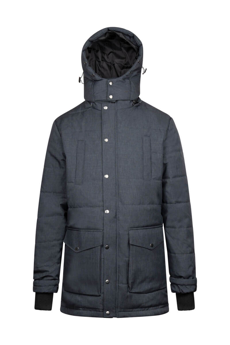 Gri Regular Fit Hakim Yaka Desenli Kapitone Uzun Kapüşonlu Mont - Hatemoğlu (1)