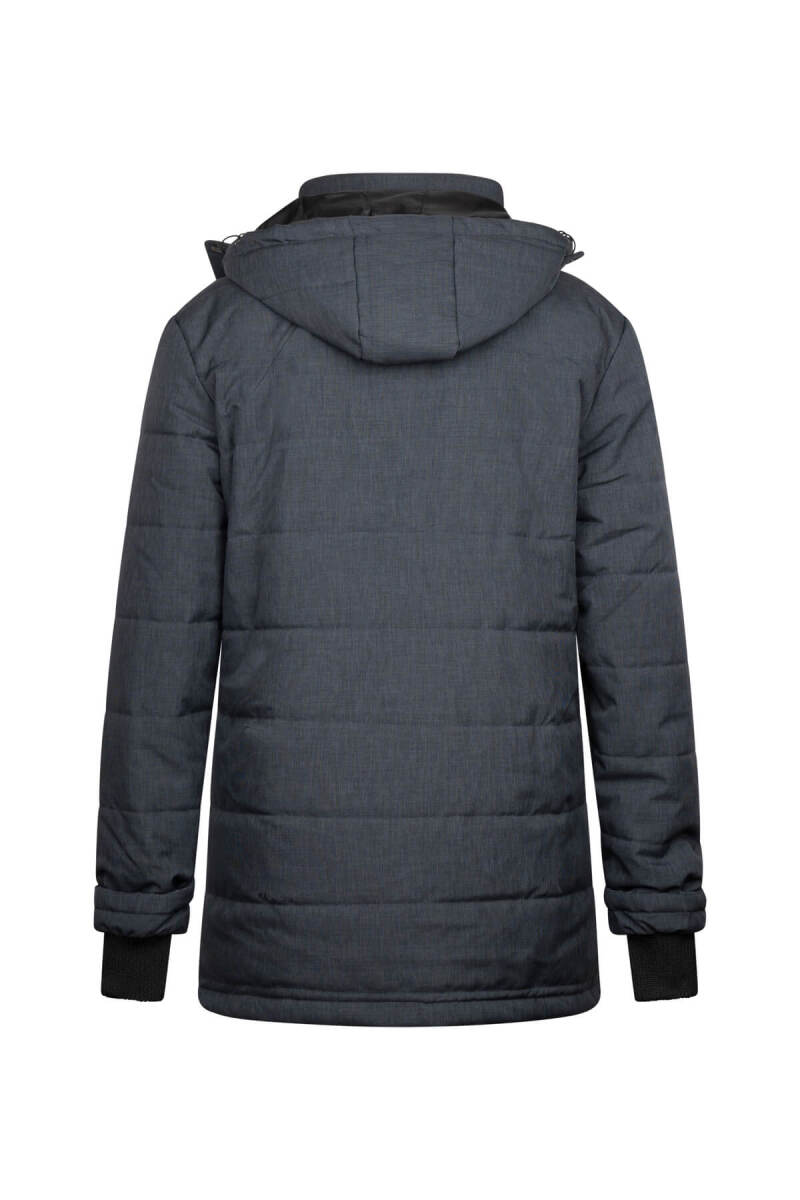 Gri Regular Fit Hakim Yaka Desenli Kapitone Uzun Kapüşonlu Mont - Hatemoğlu (1)