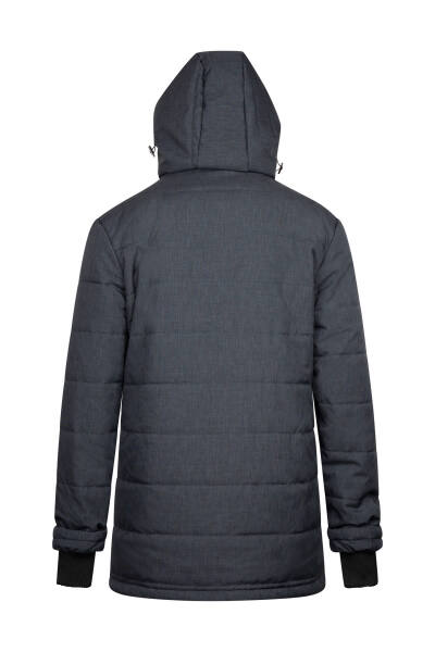 Gri Regular Fit Hakim Yaka Desenli Kapitone Uzun Kapüşonlu Mont - 4