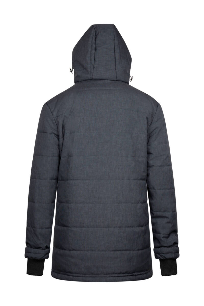 Gri Regular Fit Hakim Yaka Desenli Kapitone Uzun Kapüşonlu Mont - Hatemoğlu (1)