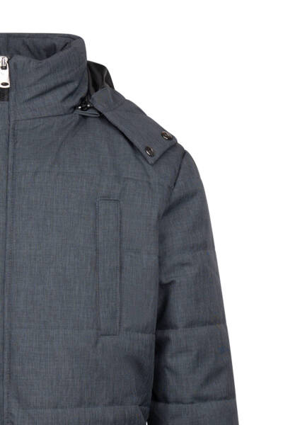 Gri Regular Fit Hakim Yaka Desenli Kapitone Uzun Kapüşonlu Mont - 5