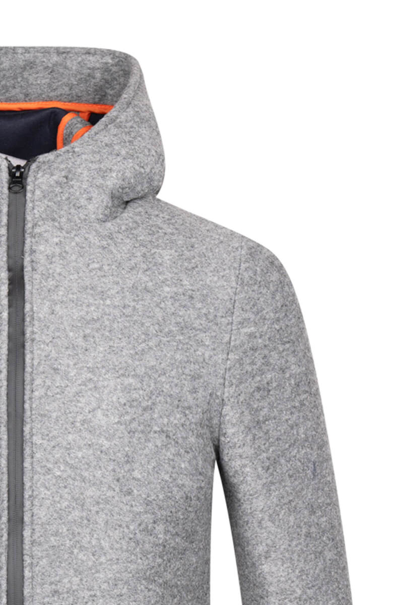 Gri Regular Fit Hakim Yaka Kapüşonlu Yünlü Kaşe Mont - Hatem Saykı (1)