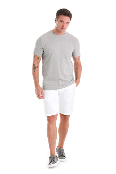 Gri Regular Fit Jakarlı Bisiklet Yaka Tişört - 2