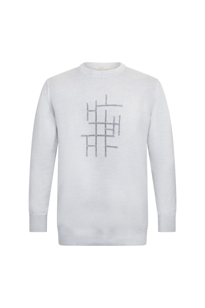 Gri Regular Fit Jakarlı Bisiklet Yaka Yünlü Triko Kazak - HATEM SAYKI