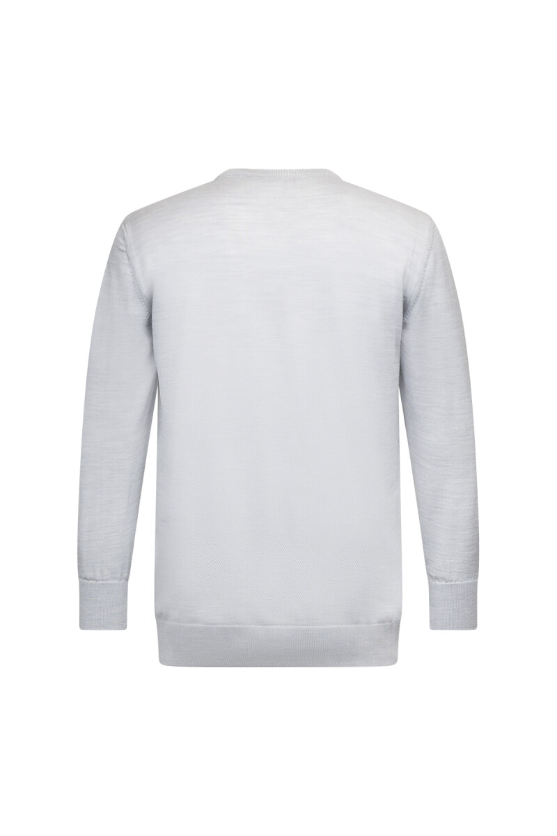 Gri Regular Fit Jakarlı Bisiklet Yaka Yünlü Triko Kazak - HATEM SAYKI (1)