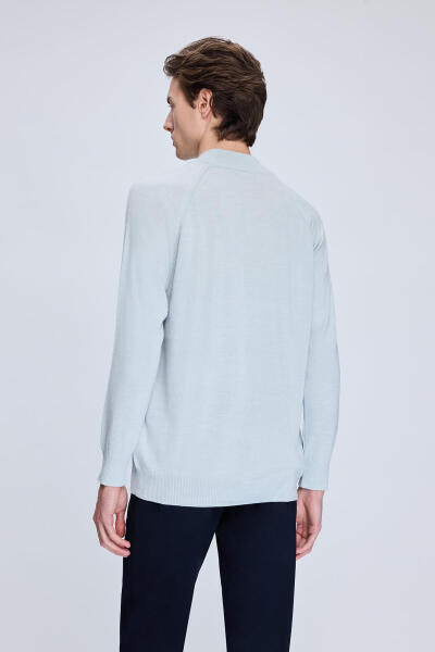 Gri Regular Fit Jakarlı Yarım Balıkçı Yaka Yünlü Kazak - 5