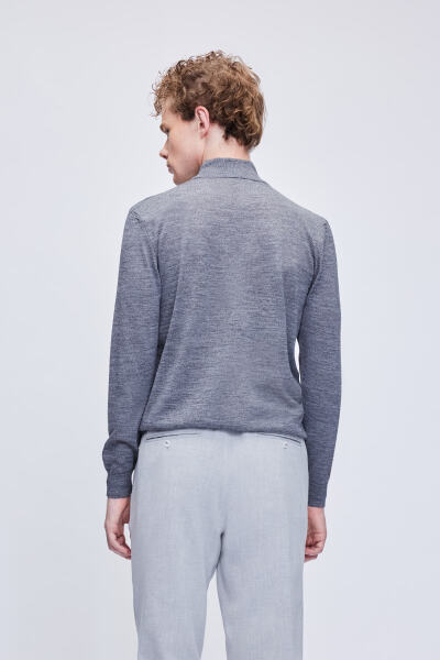 Gri Regular Fit Jakarlı Yarım Balıkçı Yaka Yünlü Triko Kazak - 5