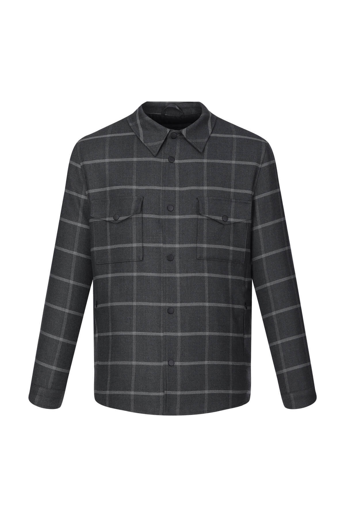 Gri Regular Fit Kareli Bebe Yaka Elyaflı Mont - 1