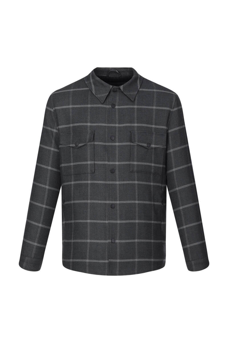 Gri Regular Fit Kareli Bebe Yaka Elyaflı Mont - Hatemoğlu