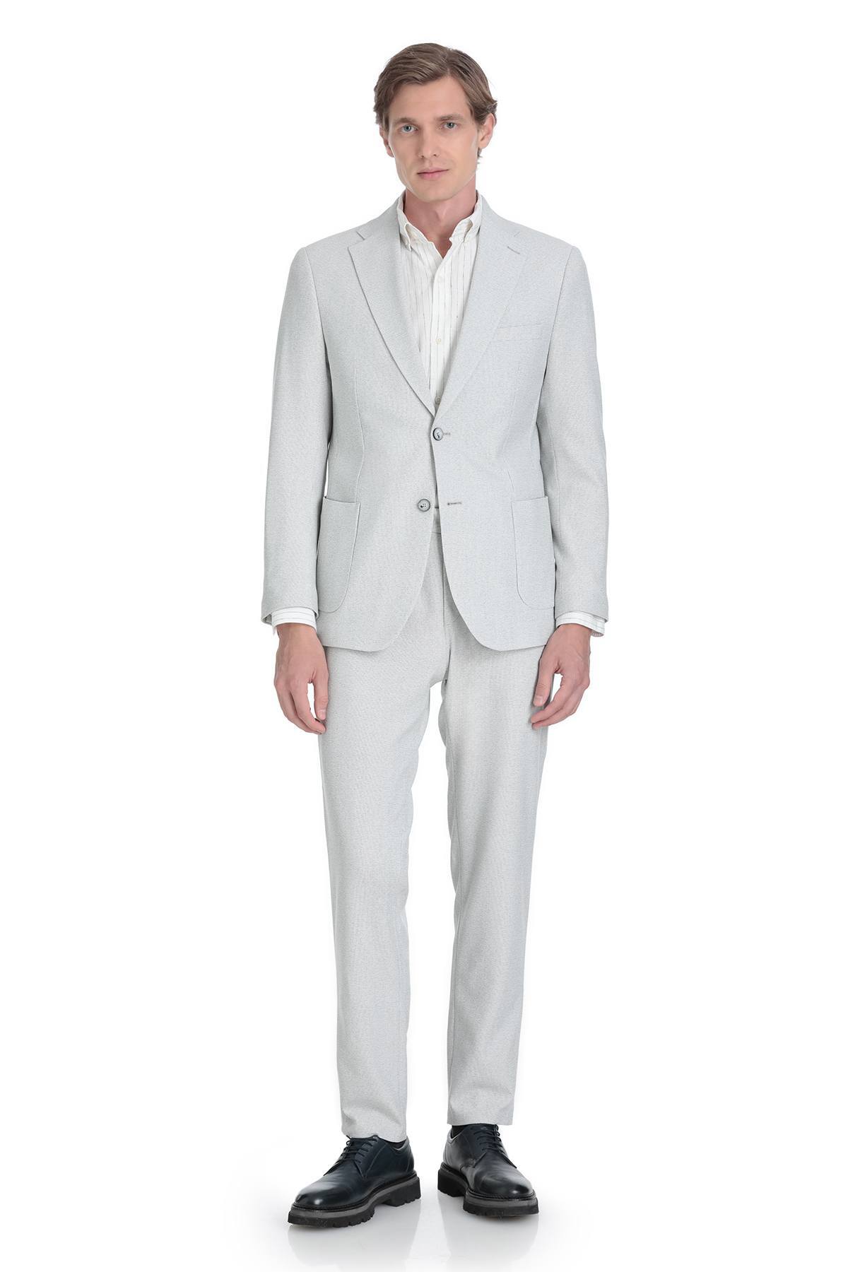 Gri Regular Fit Kruvaze Takım Elbise - 1