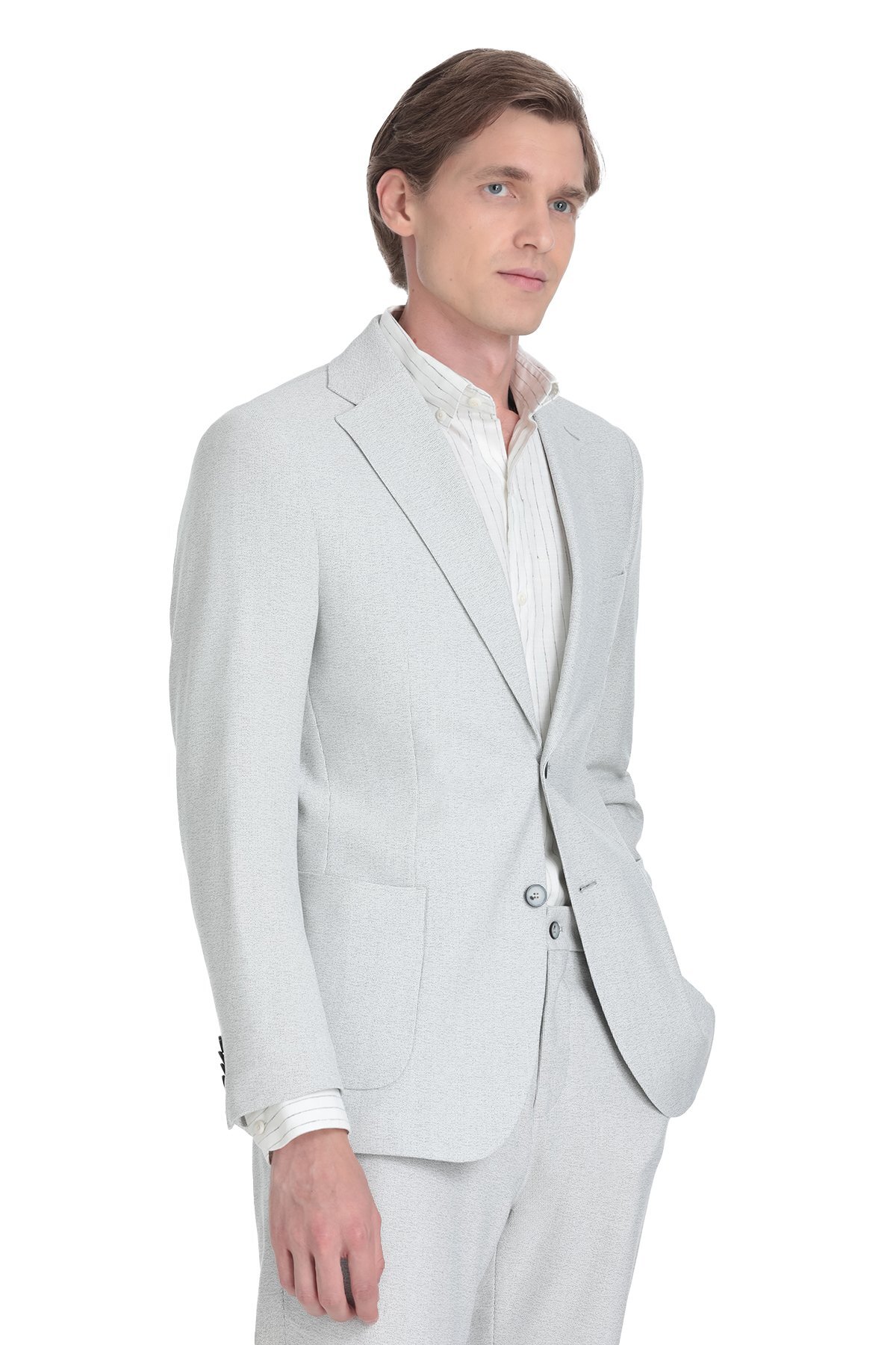 Gri Regular Fit Kruvaze Takım Elbise - 2
