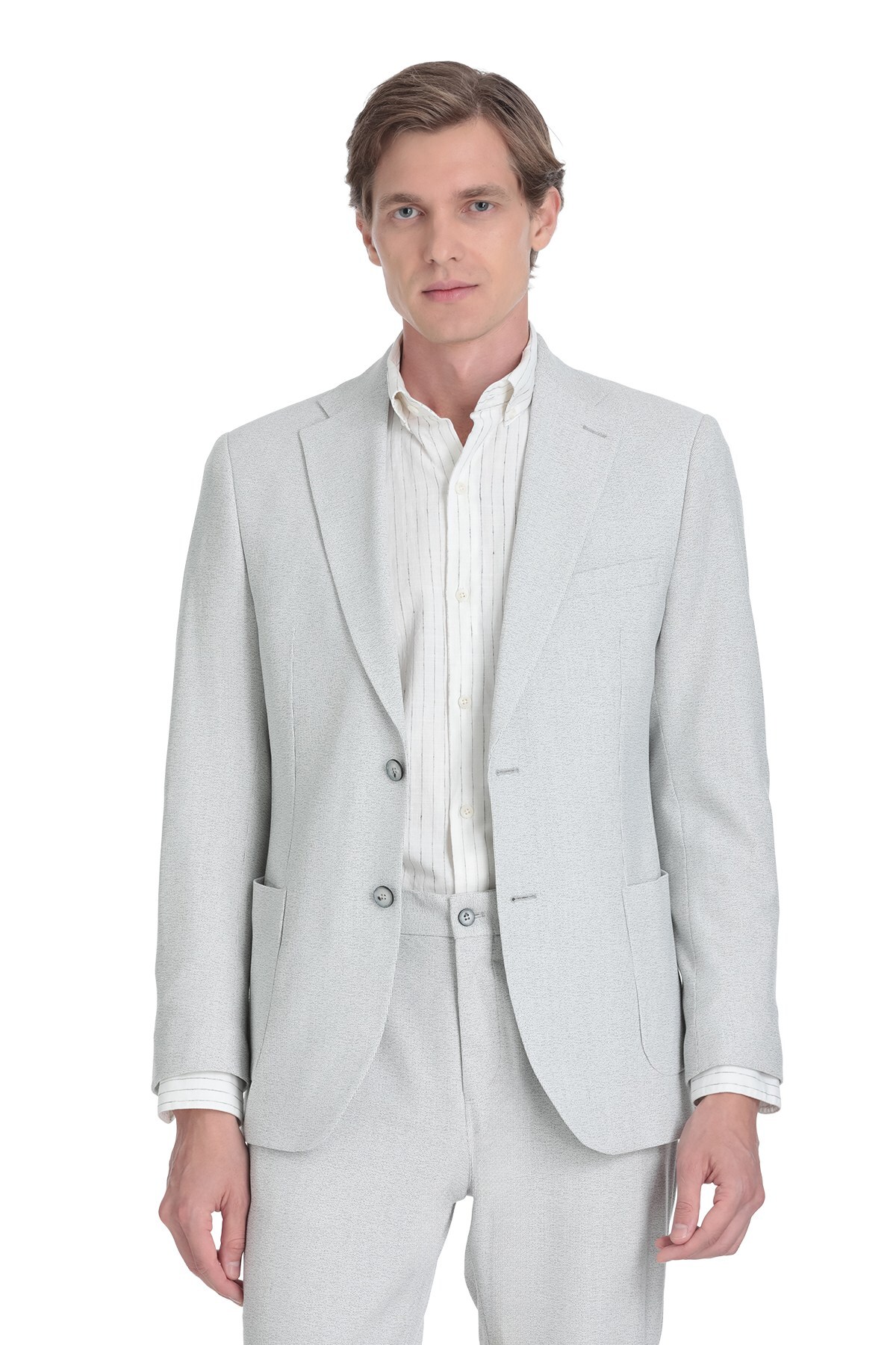 Gri Regular Fit Kruvaze Takım Elbise - 3
