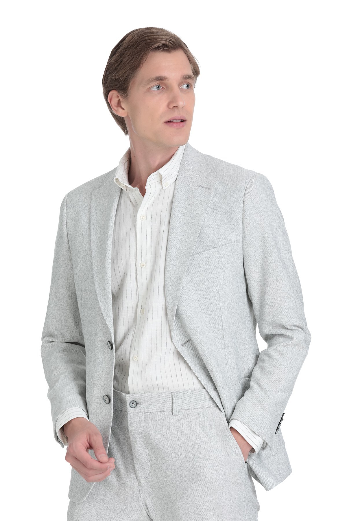 Gri Regular Fit Kruvaze Takım Elbise - 4