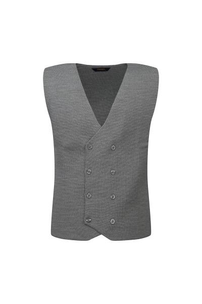 Gri Regular Fit Kruvaze Triko Yelek 