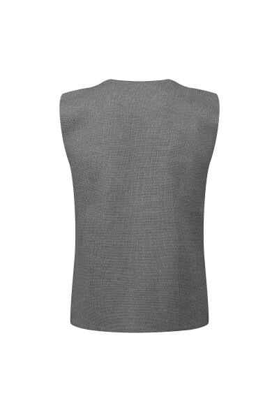 Gri Regular Fit Kruvaze Triko Yelek - 3