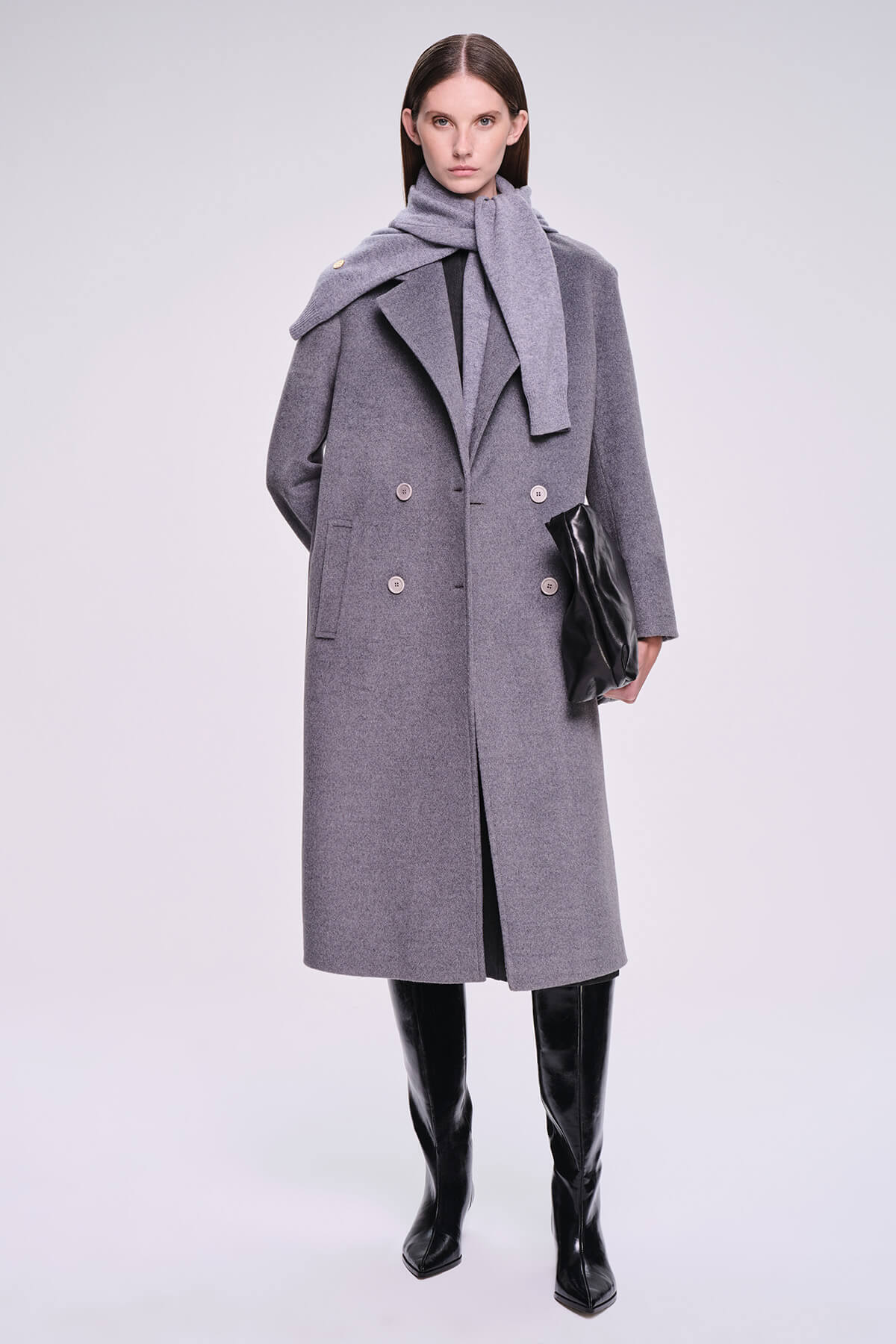 Saykı Woman Gri Regular Fit Mono Yaka Kaşe Manto - 1