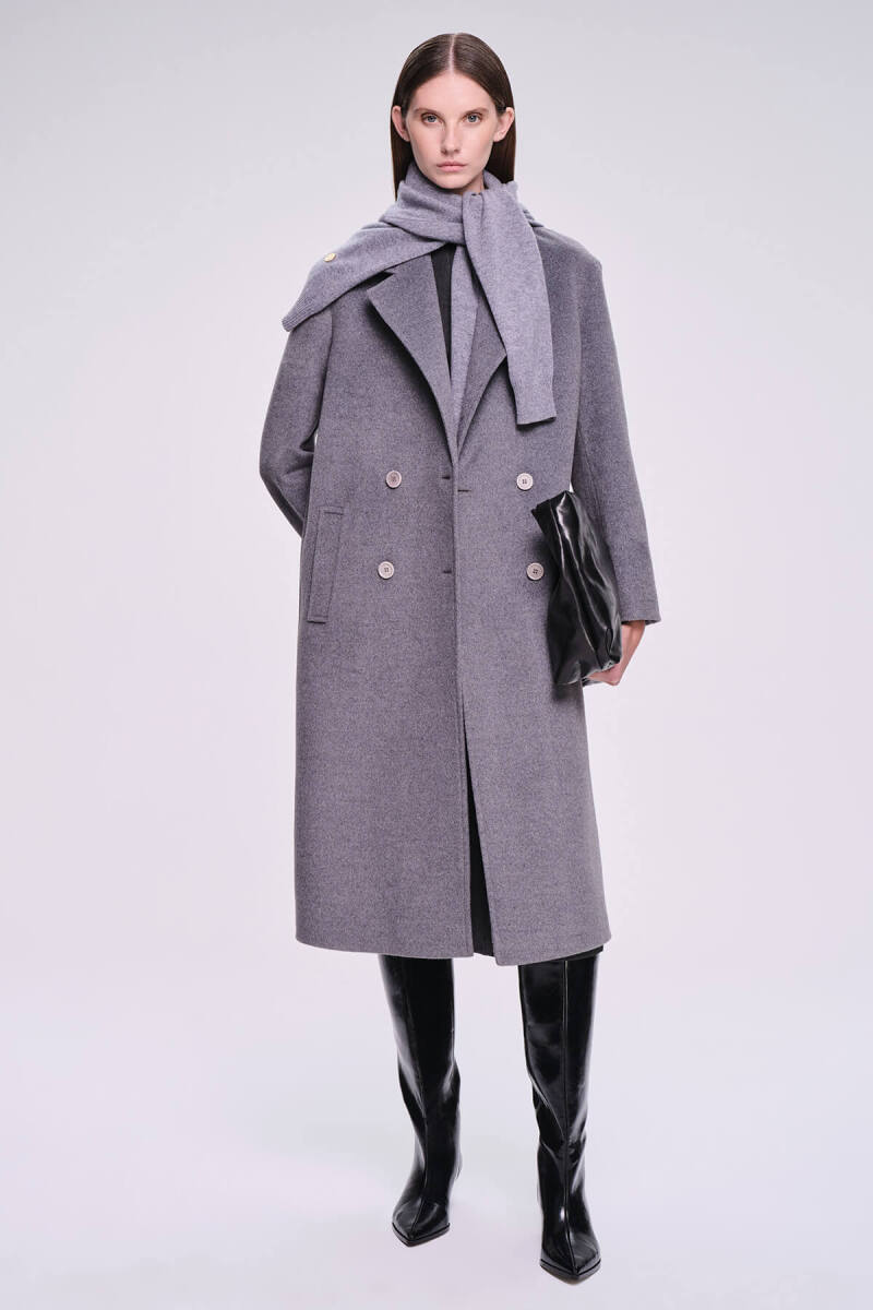 Saykı Woman Gri Regular Fit Mono Yaka Kaşe Manto - Saykı Woman