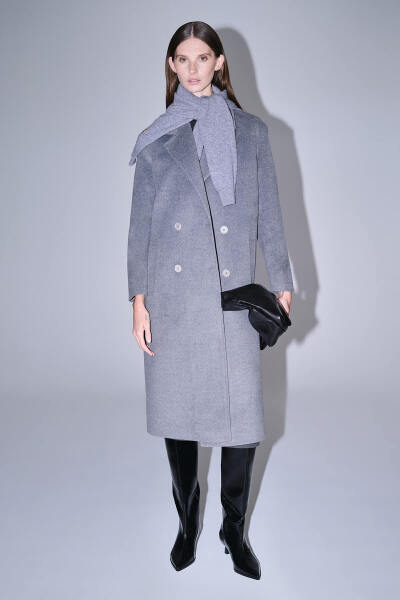 Saykı Woman Gri Regular Fit Mono Yaka Kaşe Manto - 2