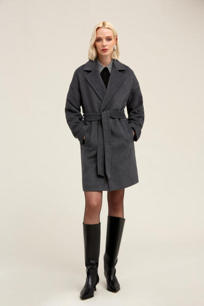 Saykı Woman Gri Regular Fit Mono Yaka Yünlü Manto - 1