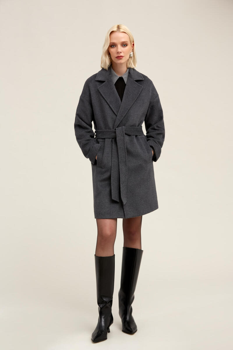 Saykı Woman Gri Regular Fit Mono Yaka Yünlü Manto - Hatemoğlu