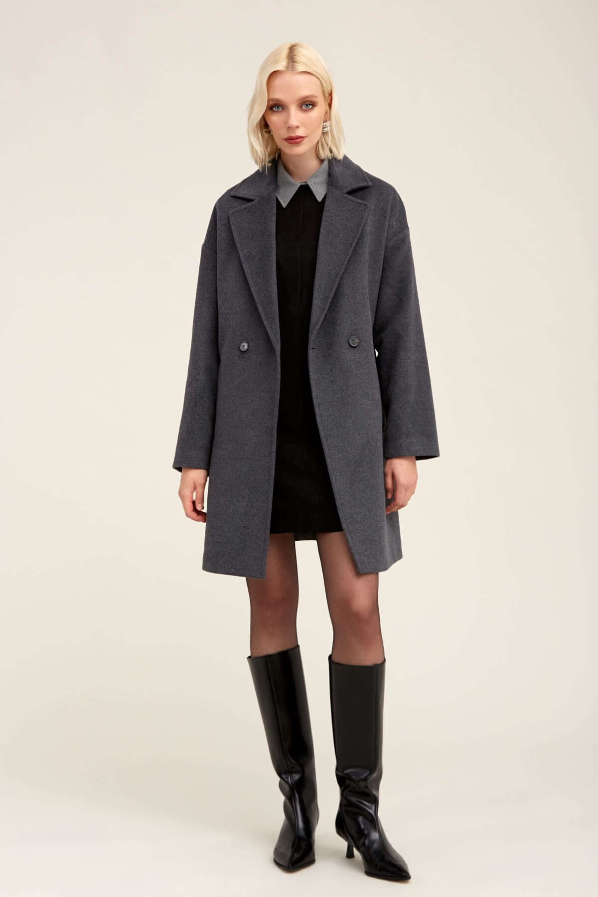 Saykı Woman Gri Regular Fit Mono Yaka Yünlü Manto - 2