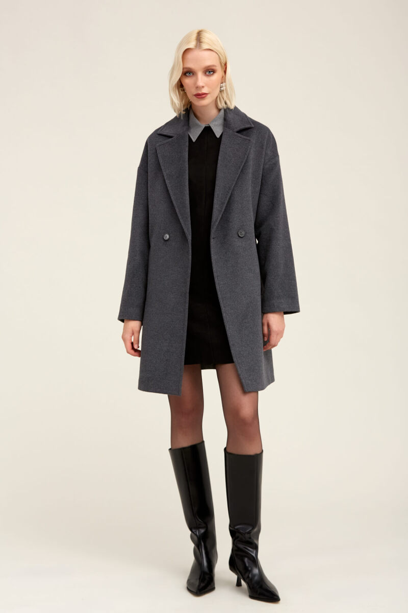 Saykı Woman Gri Regular Fit Mono Yaka Yünlü Manto - Hatemoğlu (1)