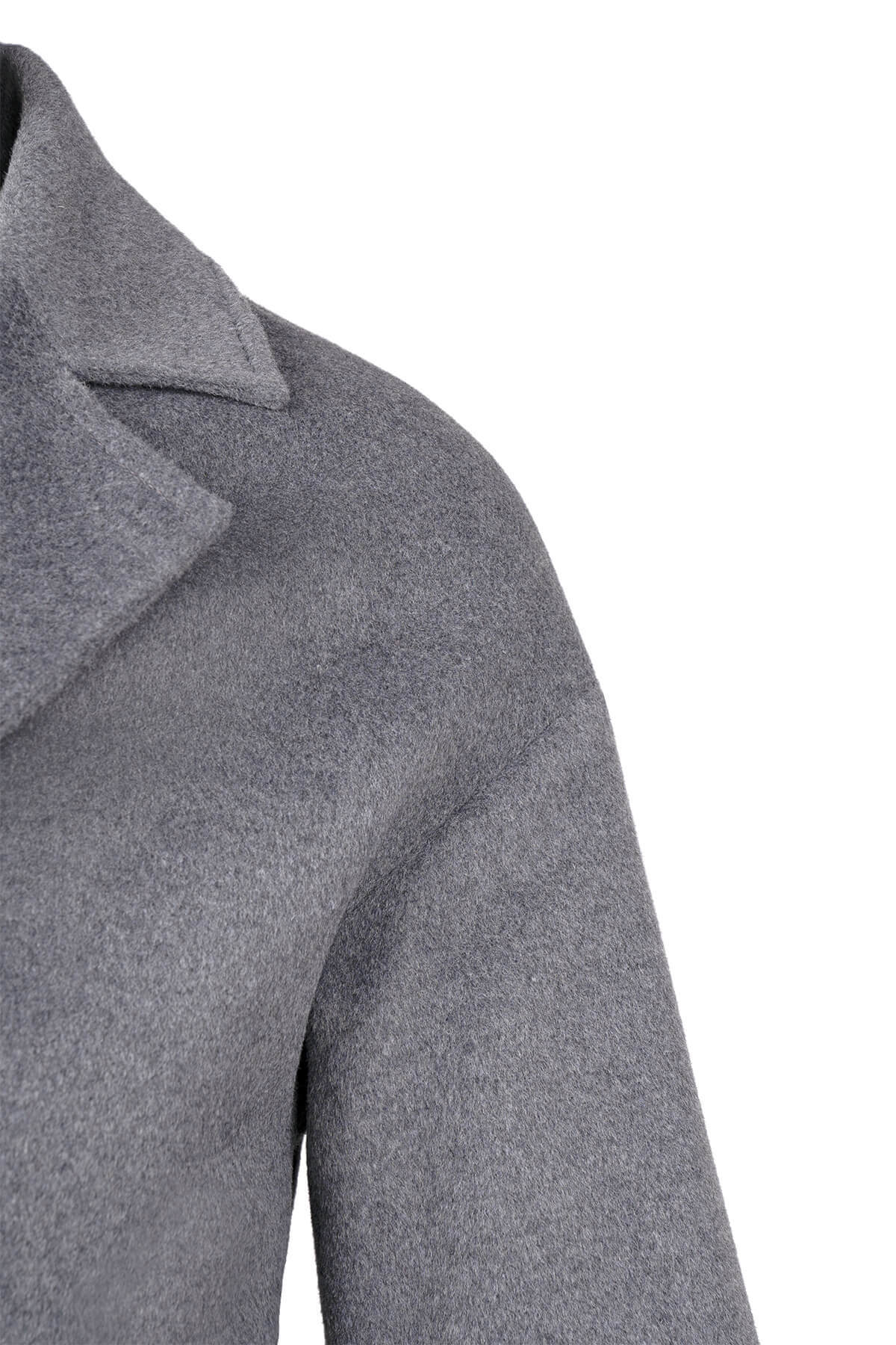 Saykı Woman Gri Regular Fit Mono Yaka Yünlü Manto - 9