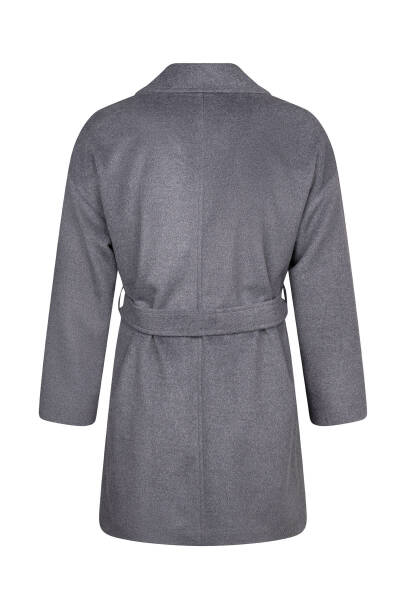 Saykı Woman Gri Regular Fit Mono Yaka Yünlü Manto - 10
