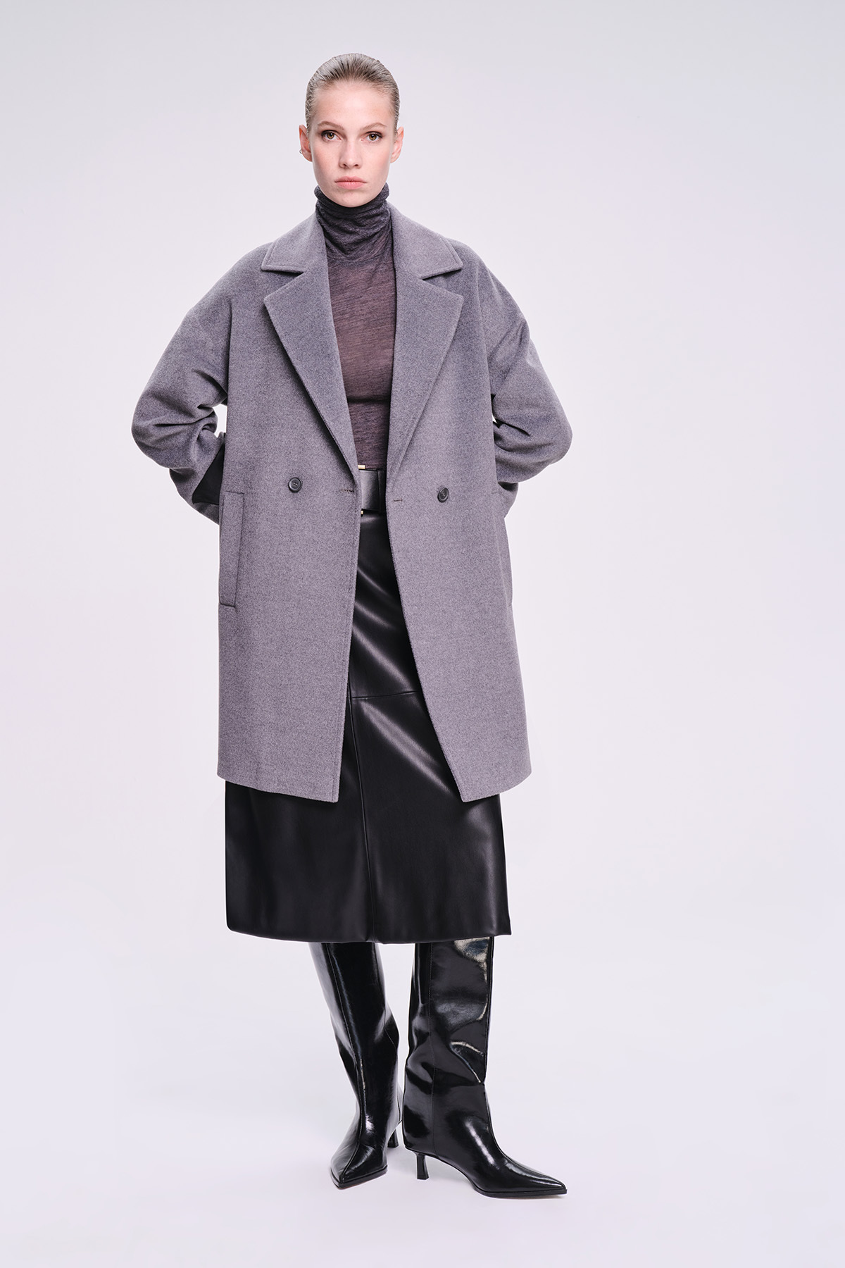 Saykı Woman Gri Regular Fit Mono Yaka Yünlü Manto - 1