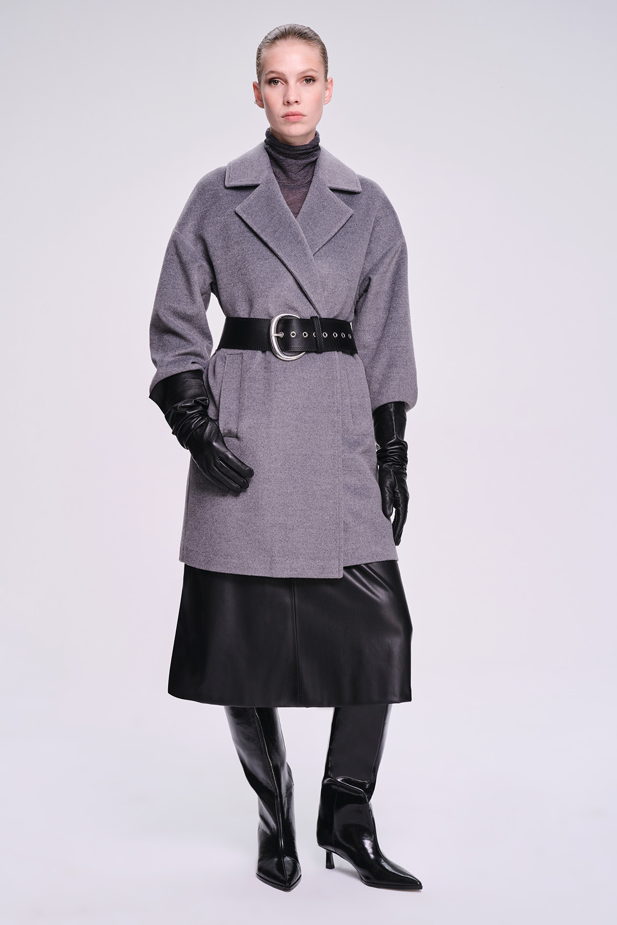 Saykı Woman Gri Regular Fit Mono Yaka Yünlü Manto - 3