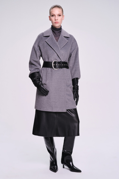 Saykı Woman Gri Regular Fit Mono Yaka Yünlü Manto - 3