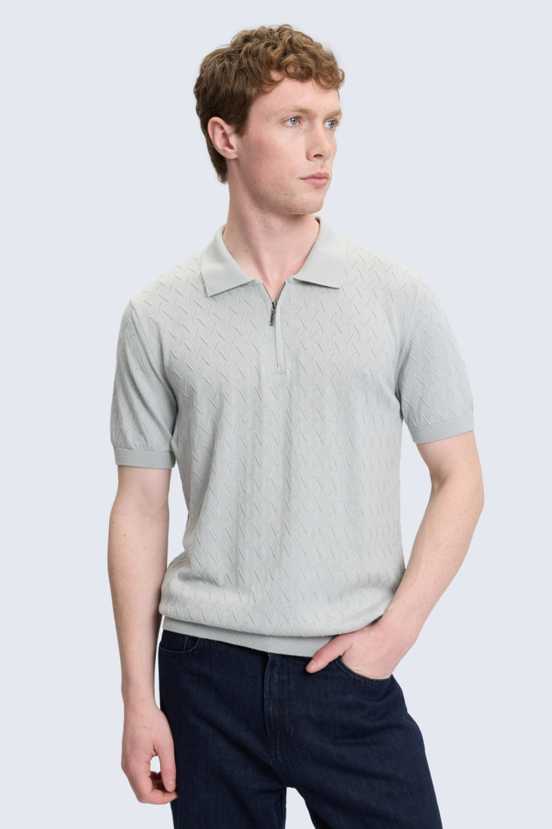 Gri Regular Fit Polo Yaka Pamuklu Tişört