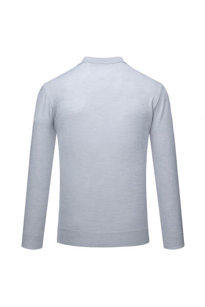 Gri Regular Fit Polo Yaka Yünlü Kazak - 3