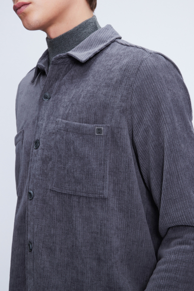Gri Regular Fit Shacket Uzun Kol Fitilli Kadife Gömlek - 4