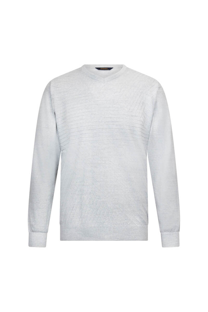Gri Regular Fit V Yaka Yünlü Triko Kazak - Hatemoğlu