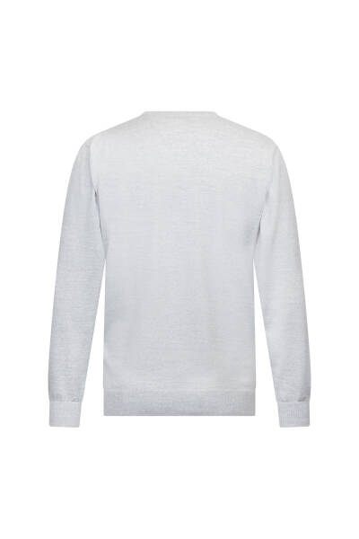 Gri Regular Fit V Yaka Yünlü Triko Kazak - 2