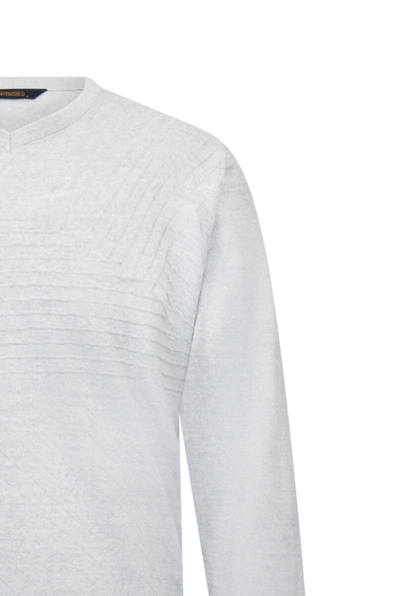 Gri Regular Fit V Yaka Yünlü Triko Kazak - Hatemoğlu (1)