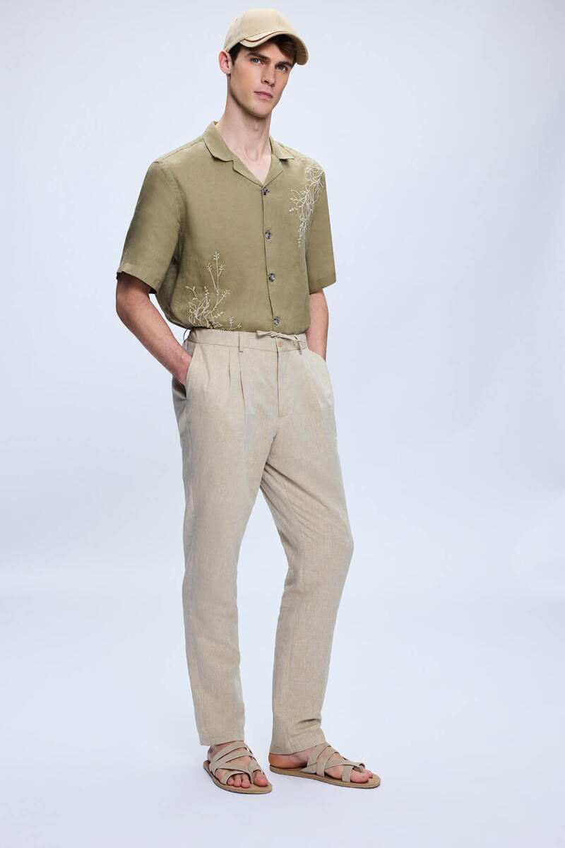 Gri Regular Fit Yandan Cep Keten Pantolon - Saykı