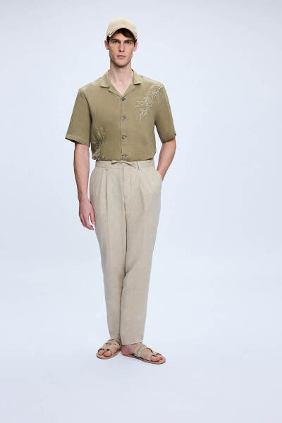 Gri Regular Fit Yandan Cep Keten Pantolon - 3