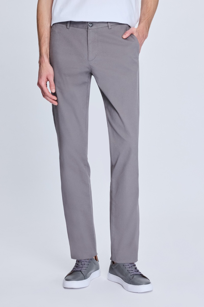 Gri Regular Fit Yandan Cepli Casual Kanvas Pantolon - Hatem Saykı