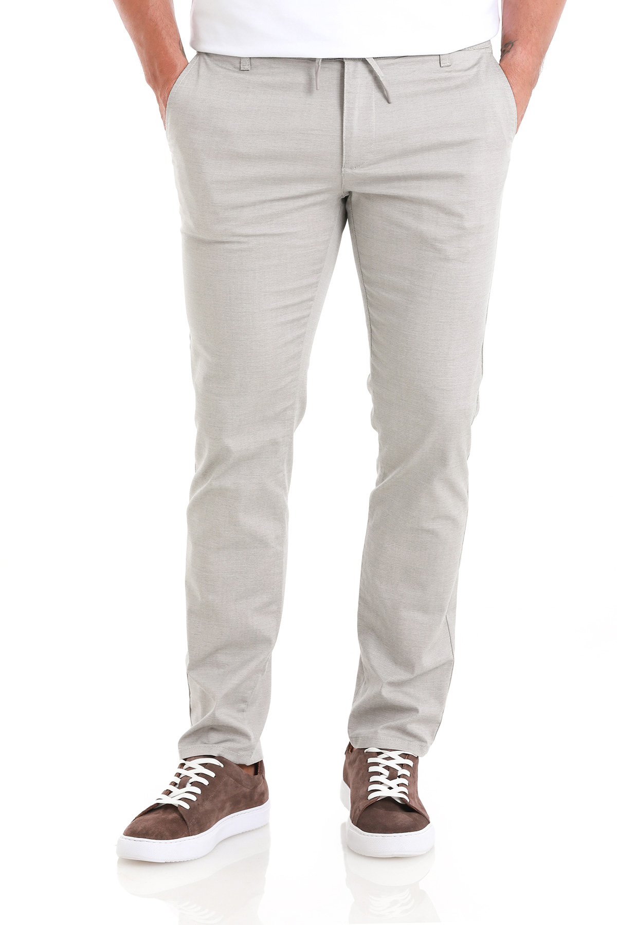 Gri Regular Fit Yandan Cepli Pamuklu Pantolon - 2